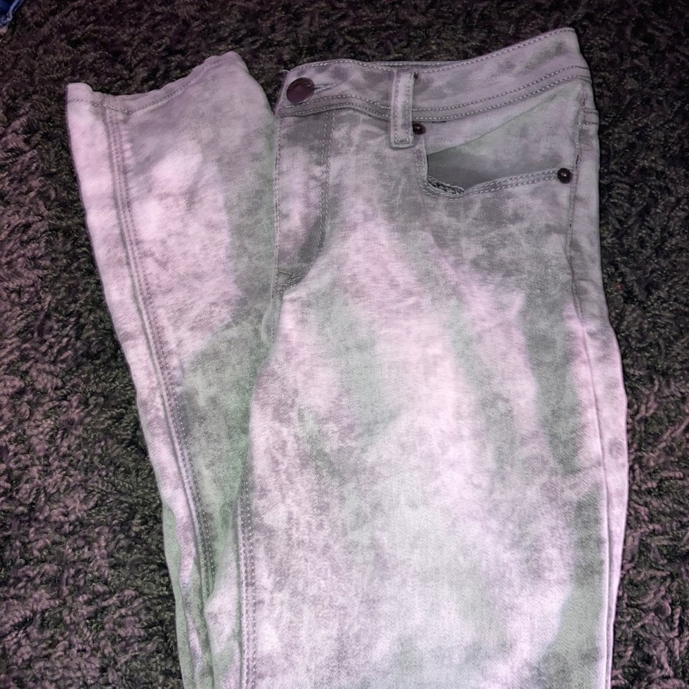 White and gray jeans. Fit a little bit longer